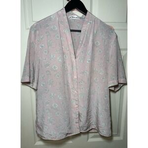 Vintage 80s WeatherVane Light pink floral teacup print blouse